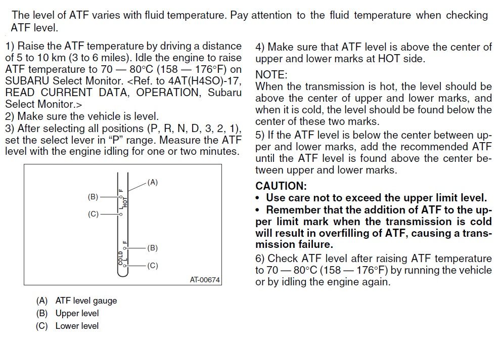 Checking 4EAT Transmission Fluid dipstick? Subaru Forester Owners Forum